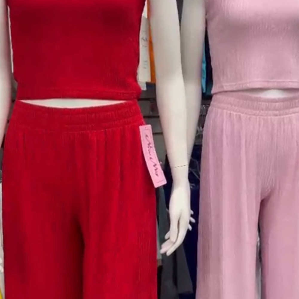 Elegant Women's Red and Pink Wide Leg Pants Set